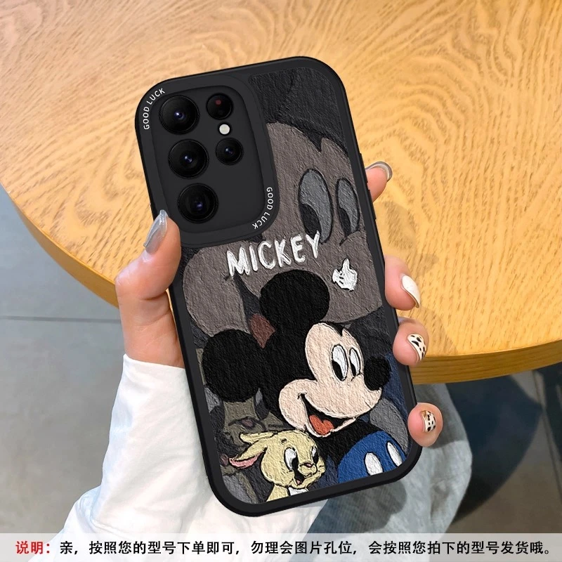 适用三星s30手机壳s25新款24皮纹S23小羊皮s22防摔21情侣米奇米妮