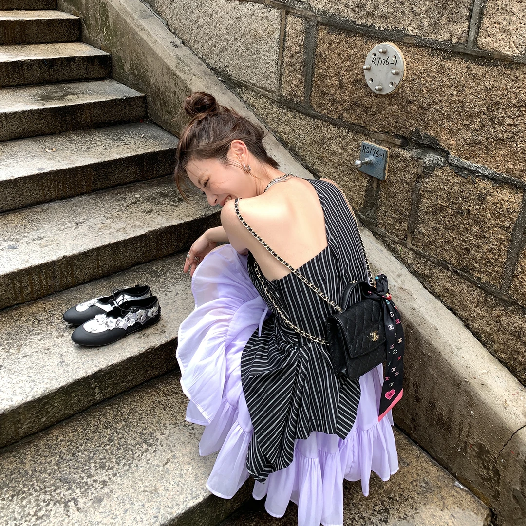【野生辣妹】条纹单肩衬衫女设计感上衣4260