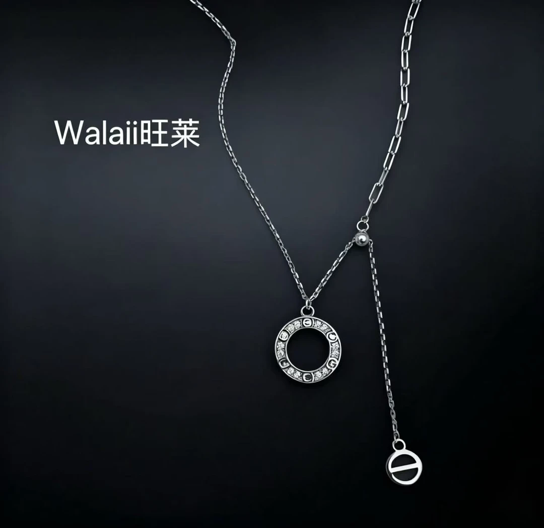 坠链均925银 旺莱 625 卡家微镶满钻流苏猪鼻子银项链J91655206