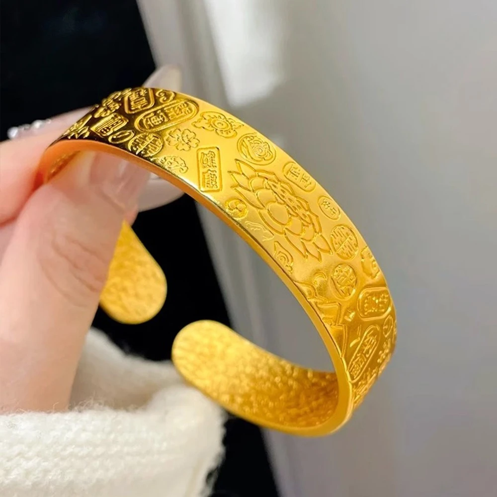 【矿金手工制作】 14n宽面八宝吉言手镯  轻奢气质百搭显不掉色