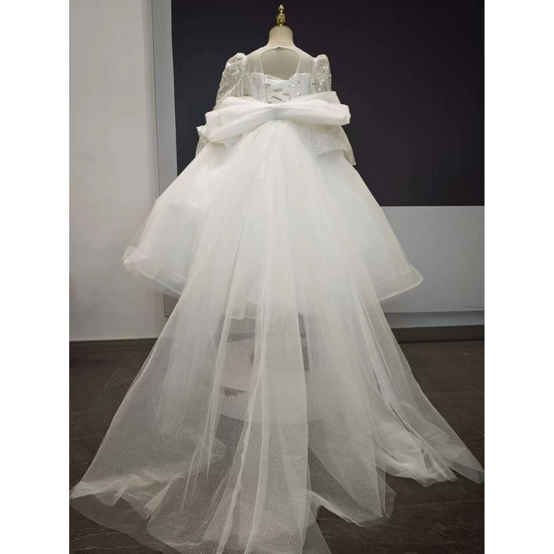 【云纱蝶梦】女童拖尾礼服春秋季生日走秀花童宴会洋气轻奢小女孩