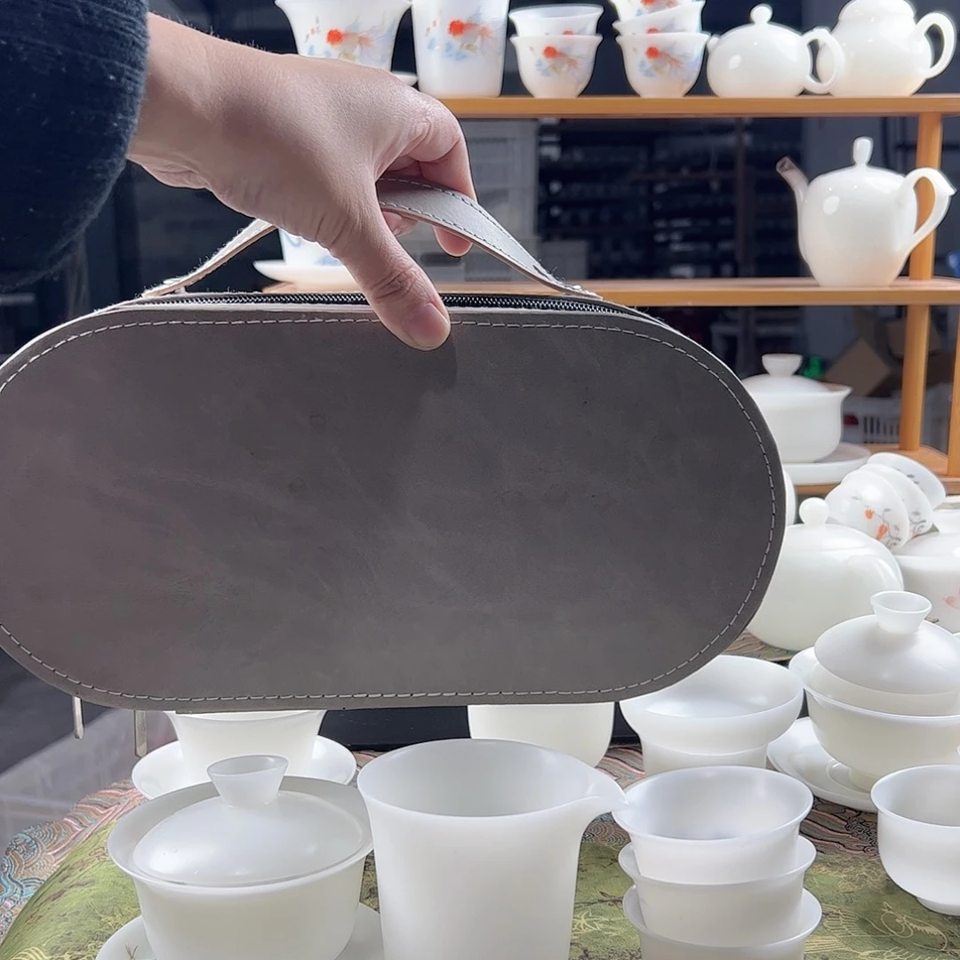 素烧璞玉元宝盖碗170ml茶海3个反口杯60ml+椭圆形收纳包