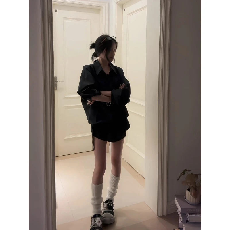 parkyeon松弛感通勤穿搭设计感收腰衬衫上衣女高腰气质短裤套装