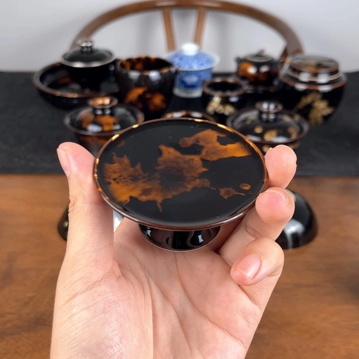 摆件玳瑁釉高足盖置
