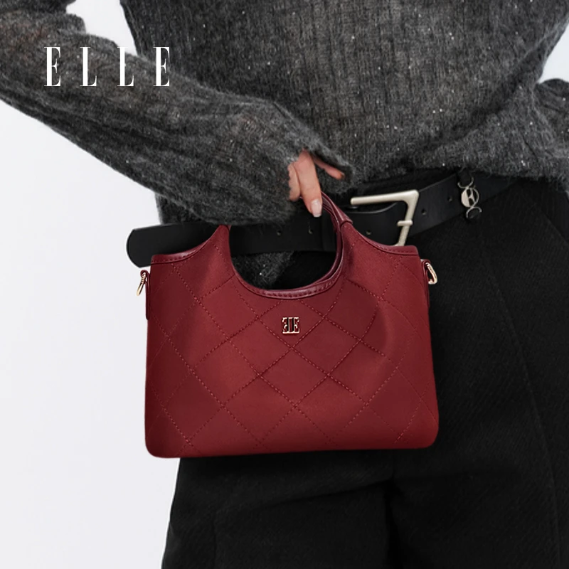 ELLE25年新款【告白礼物】菜篮子菱格纹设计手提斜挎托特包包46608