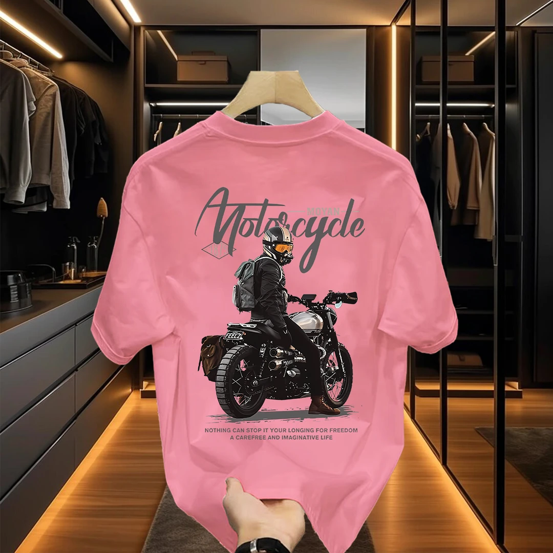 简约潮流宽松-背包机车客男女纯棉街头喜居麦圆领短袖印花高级感