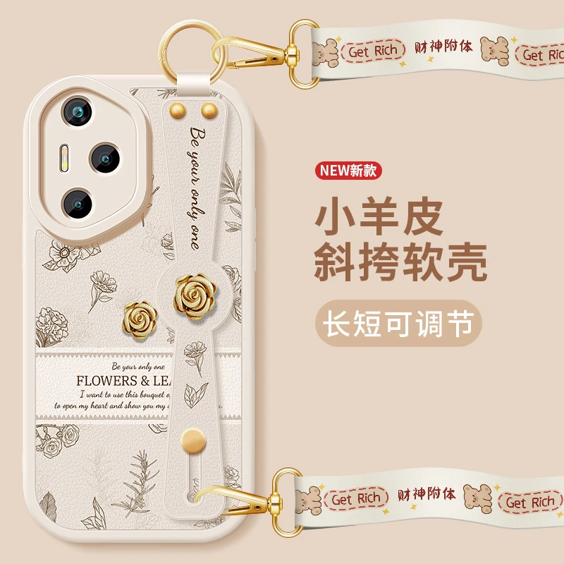 适用华为荣耀400手机壳女款400pro素描花朵全包防摔honor斜挎挂绳
