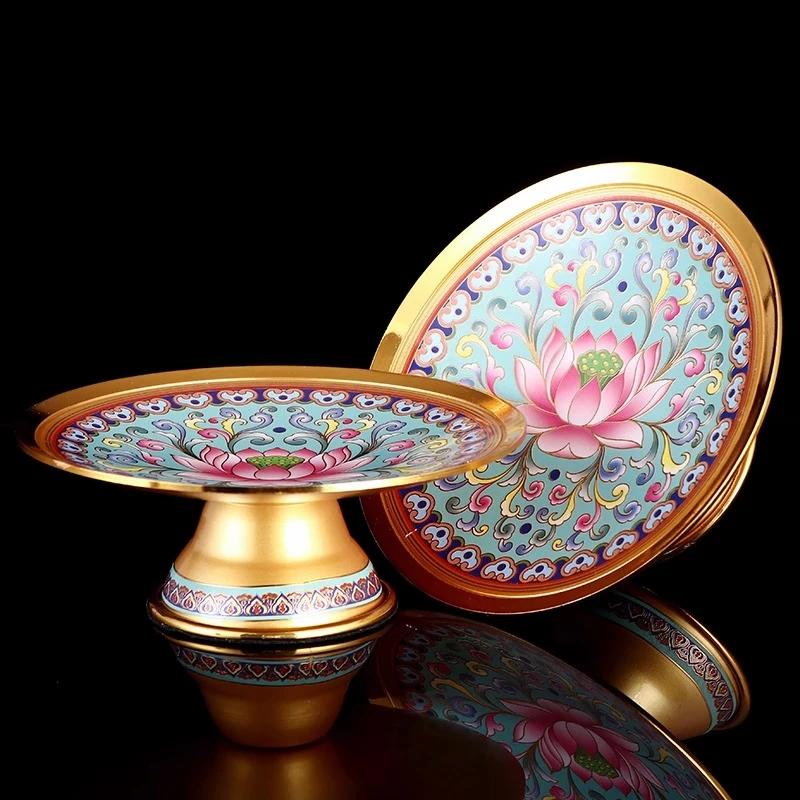 圆通新唐纹圆满果盘珐琅彩莲花水果盘家用供果盘佛前供奉精美供盘