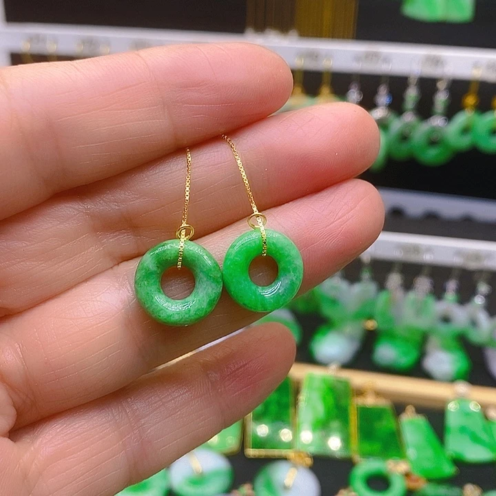 翡翠耳饰银S925镶嵌耳坠