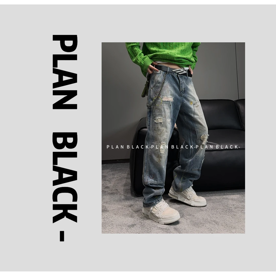 RICH陈发财【纱线破坏牛仔裤】时尚单品！纱线刺绣磨破潮牌裤3988