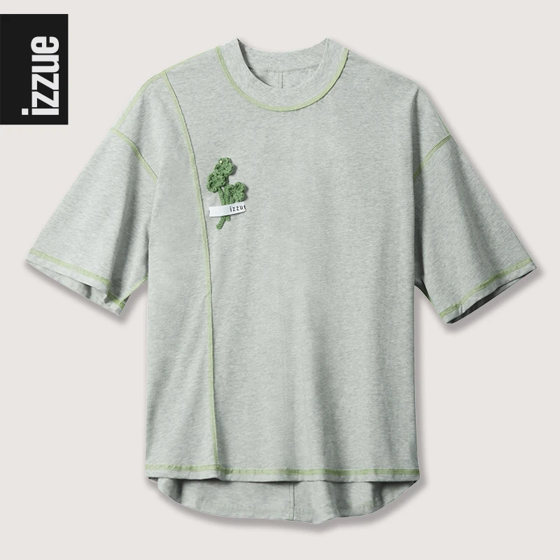 i.t izzue【设计师线】纯棉双面绣花四叶草休闲T恤宽松短袖透气绣