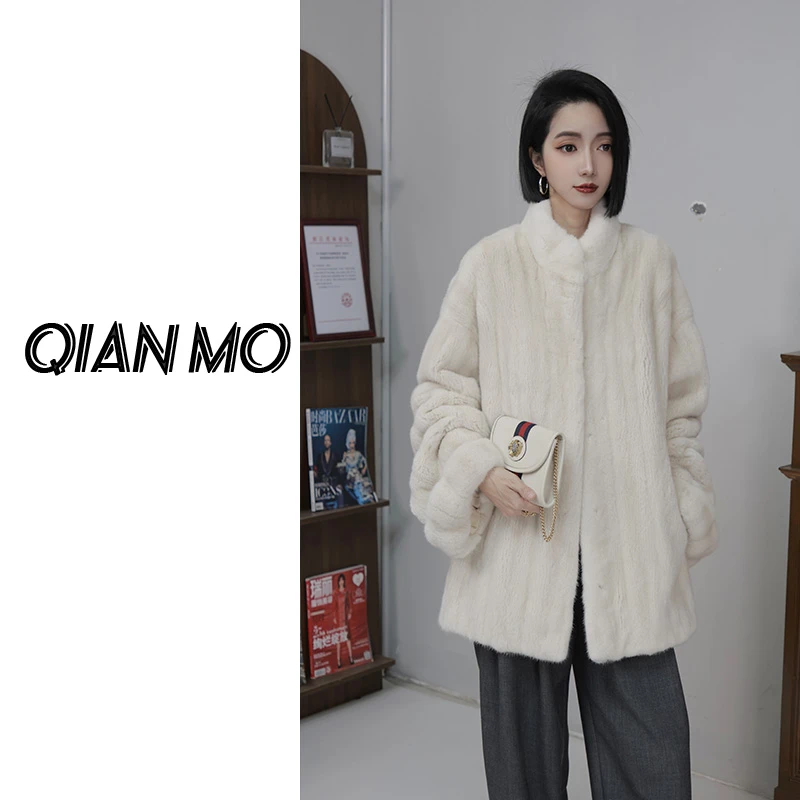 立领水貂毛皮草女装一手长 全抽刀进口短二貂皮外套5250210