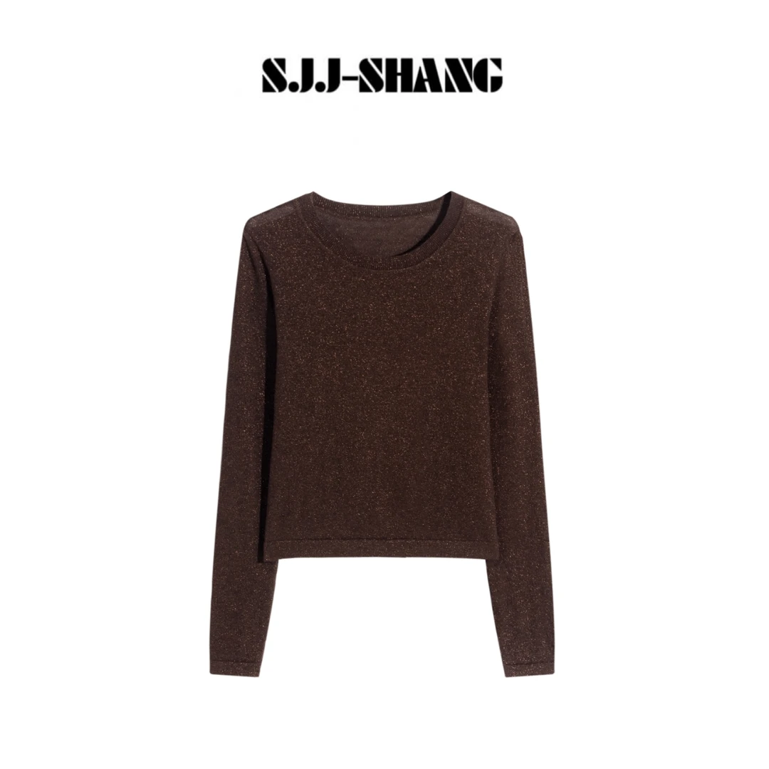 SJJ-SHANG【棕夜】25早秋bc珠片纱线细闪显瘦上衣q134966p