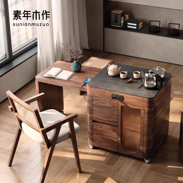 素年木作茶语可伸缩阳台茶车小型实木茶桌功夫茶家用可移动茶台