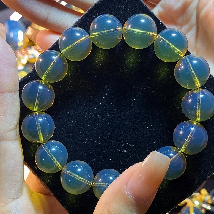 蓝珀未镶嵌珠宝奇石墨西哥蓝珀手串14