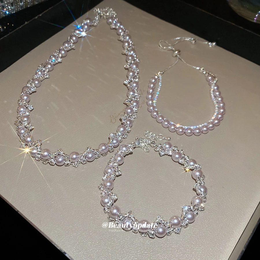 锆石曼塔玫瑰珍珠项链法式复古轻奢精致锁骨链小众高级感时尚项饰