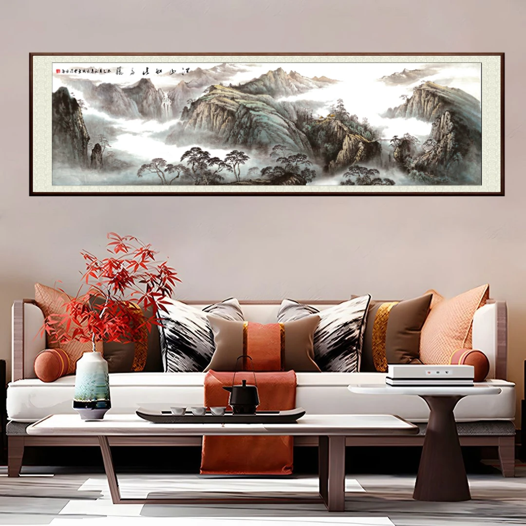 346-60*200江山如此多娇招财装饰画客厅办公室挂画实木外框装裱