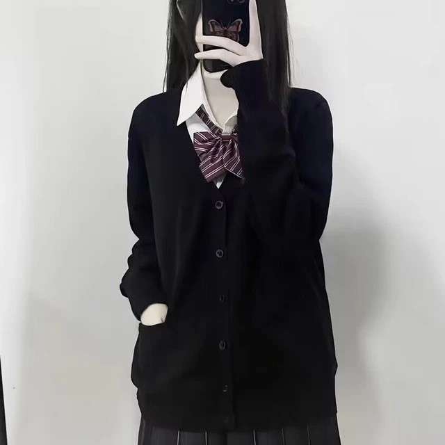 JK外套开衫女春秋日系学院风制服毛衣校供感深灰百搭长袖针织上衣