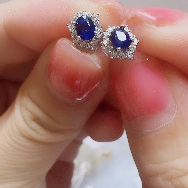 蓝宝石耳饰银S925镶嵌