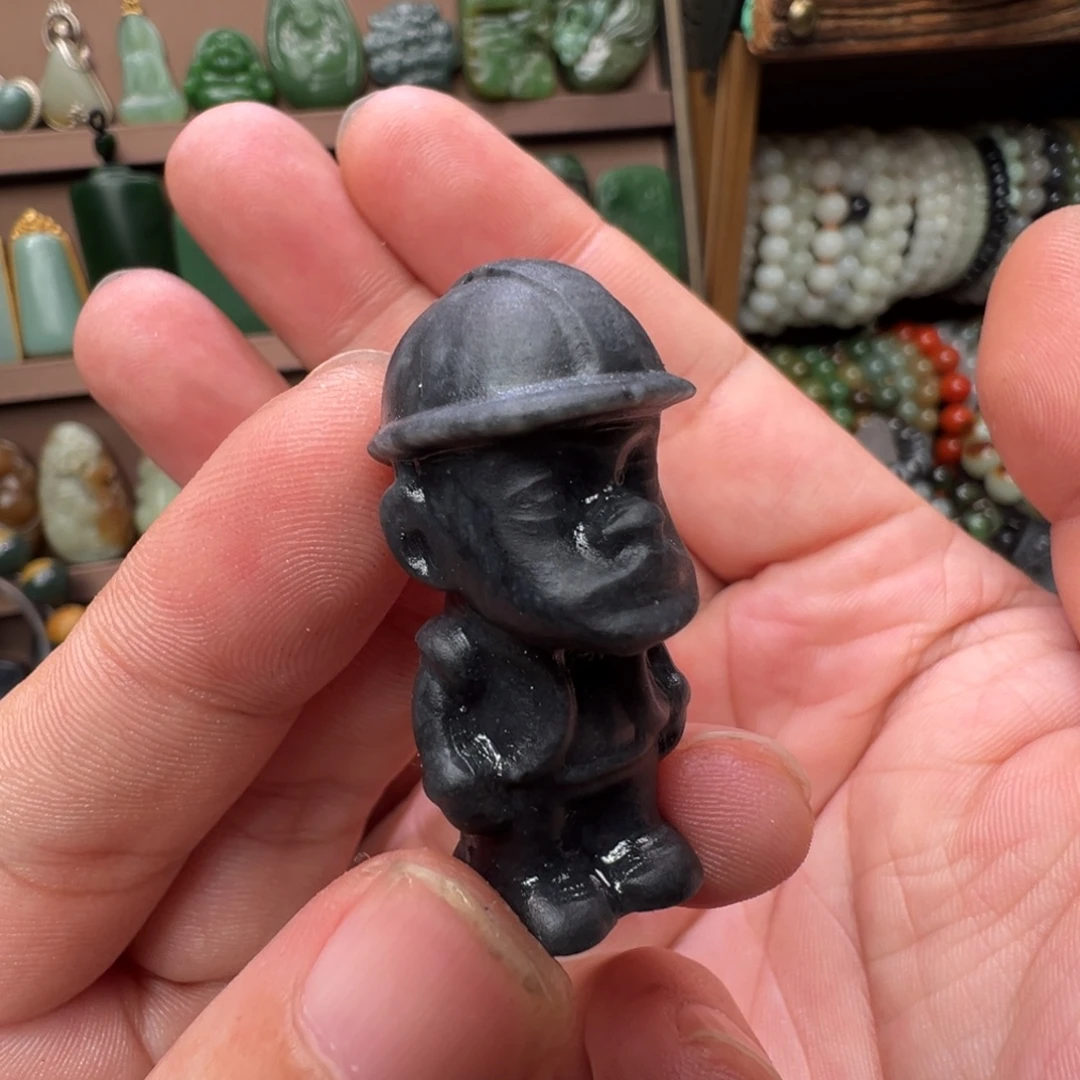 和田玉未镶嵌颈饰青花光头强 福利9