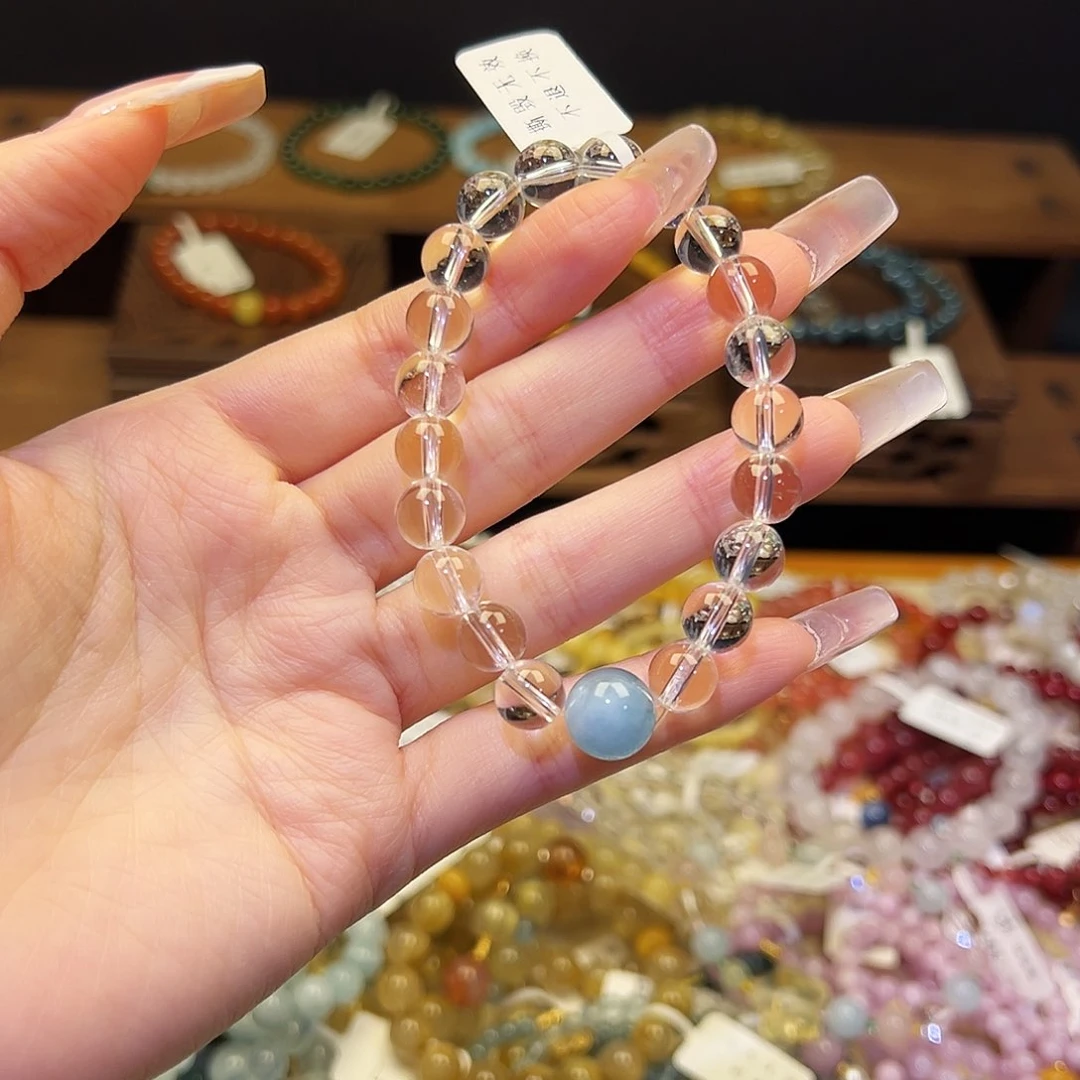 烟晶手链银S925镶嵌白7025