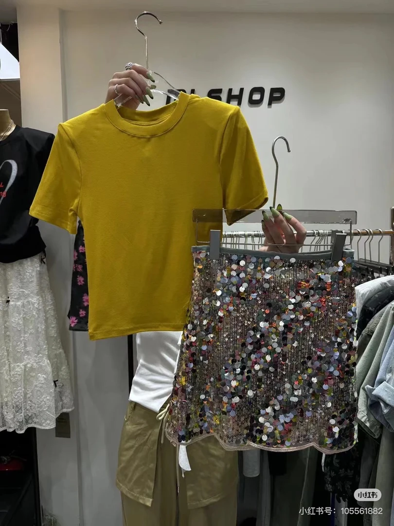 圆领T恤高腰短款短袖修身 342