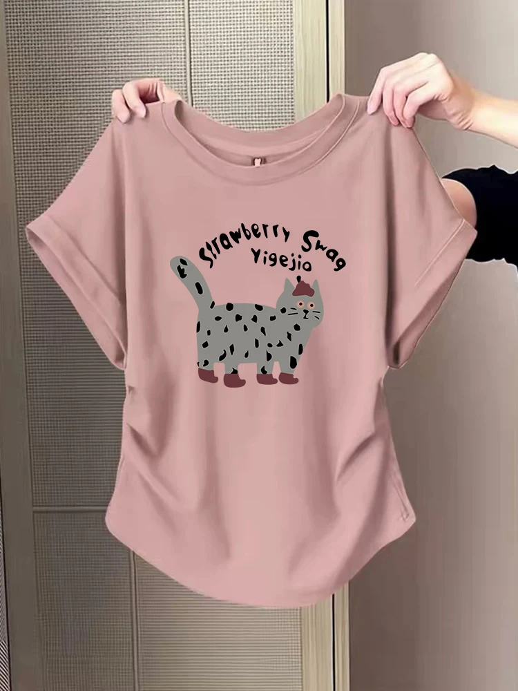 2025新款小飞袖设计感纯欲辣妹收腰圆领短袖t恤女夏褶皱小众上衣