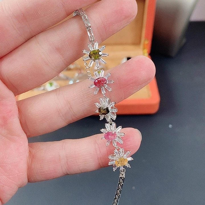 红色碧玺手链银S925镶嵌