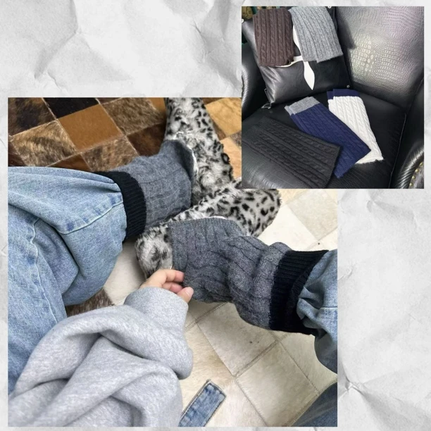 秋冬显瘦撞色口经典麻花开叉腿套厚款