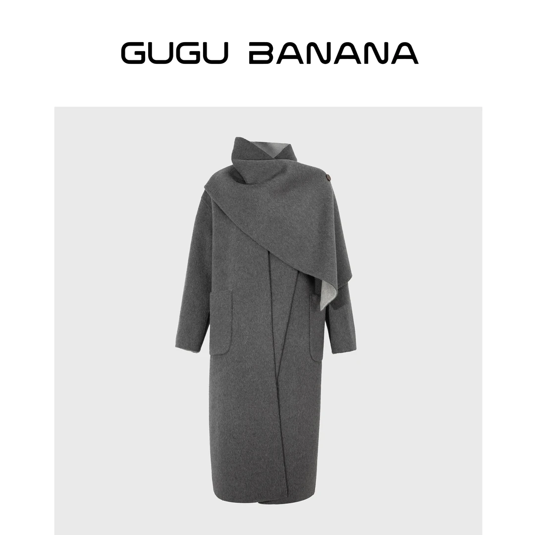 2025年冬季经典休闲毛呢外套厚款时尚休闲风长款围巾大衣666652