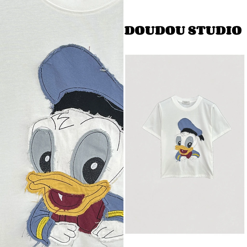 【兜兜】学院鸭鸭 夏款刺绣设计宽松短袖T恤 210235