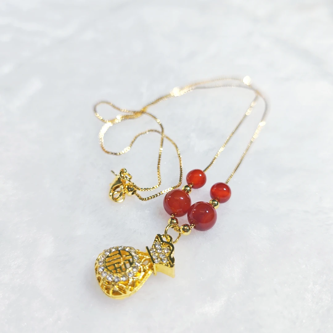 天然玉石 镶钻福袋玛瑙项链 多样性发货 拍一发一 M249