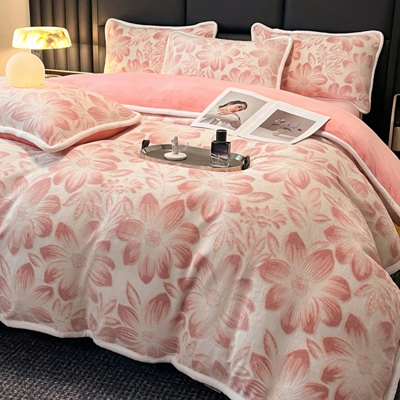 雕花温莎四件套牛奶绒加厚保暖床裙冬季双面加绒床单