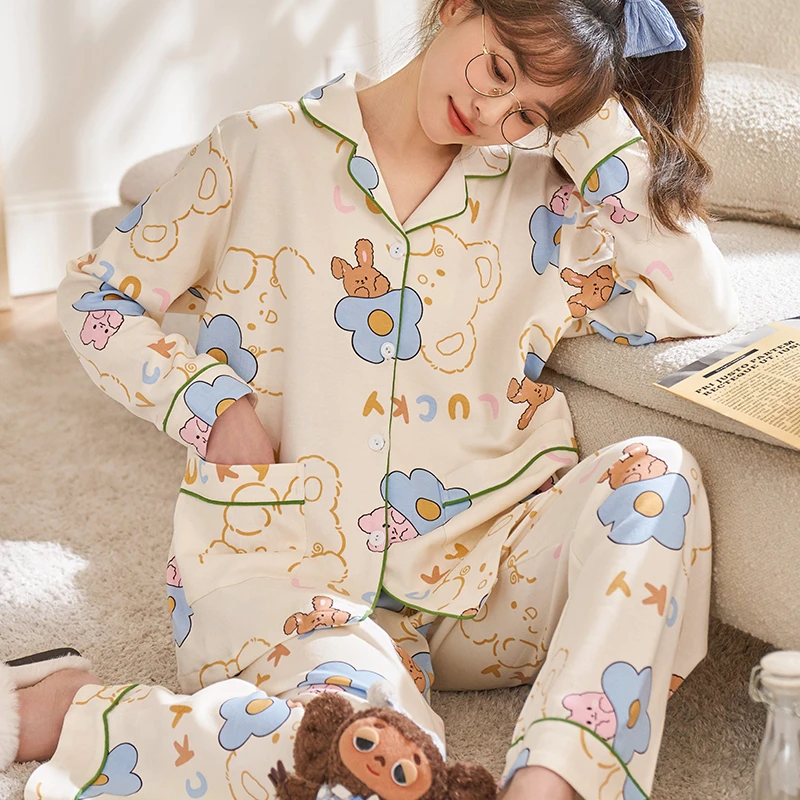 睡衣女春秋2025年新款长袖网红爆款休闲秋冬可爱卡通可外穿家居服