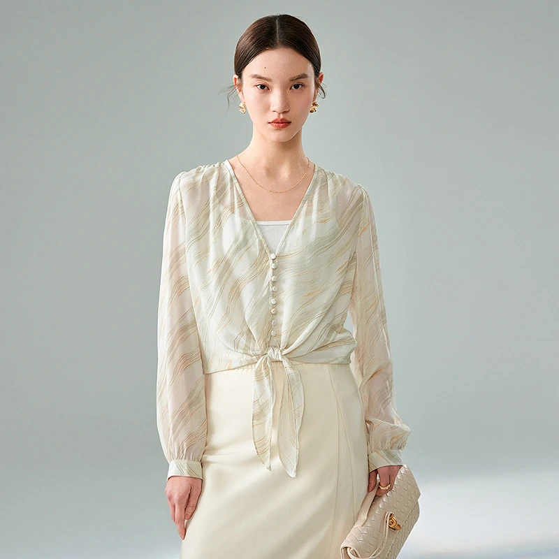 【羊羊粉丝专属】MOFAN摩凡夏新款米色花纹衬衫MAC461118