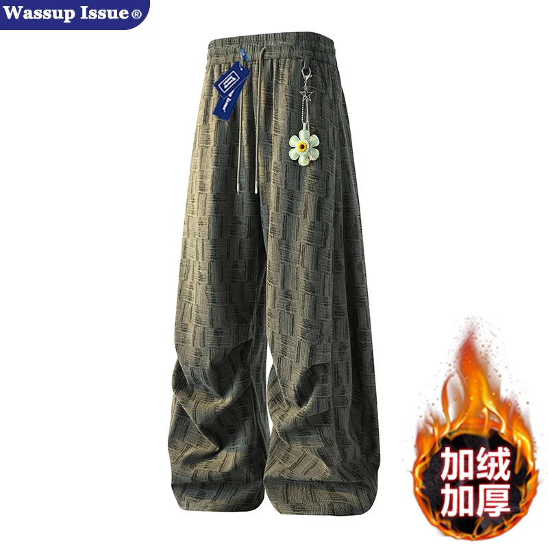 WASSUP ISSUE美式扎染格纹休闲裤子男款秋冬季宽松休闲直筒长裤男