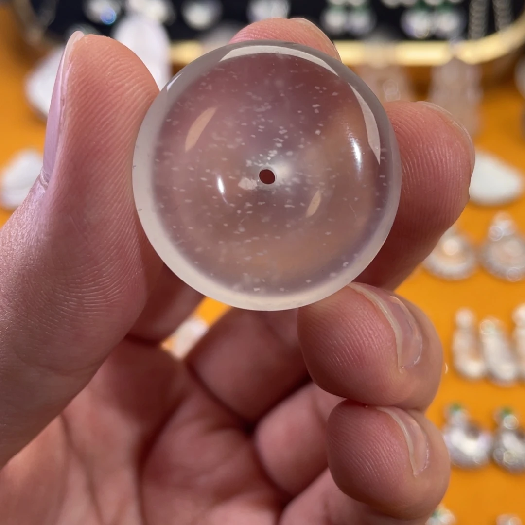 石英质玉银S925镶嵌颈饰雪花棉平安扣