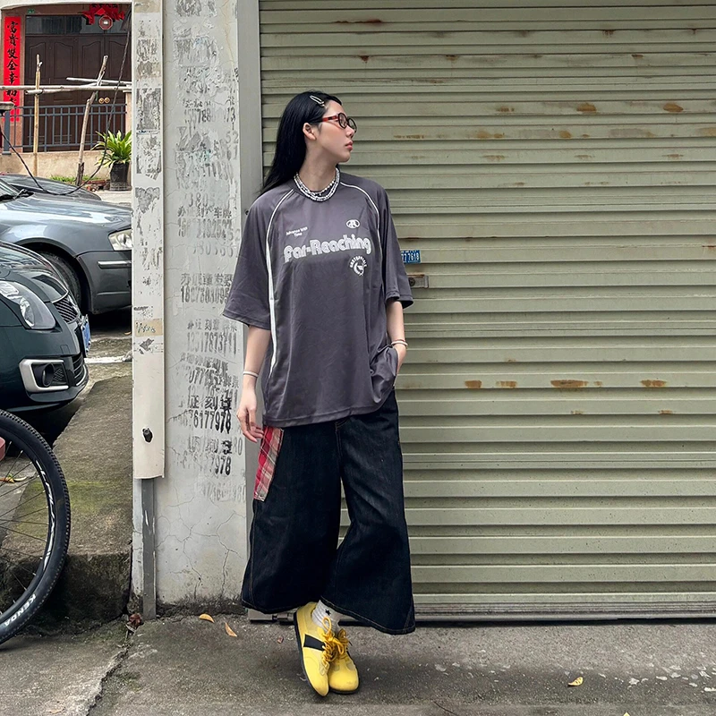 高腰a字短款牛仔裤女300斤大码女装胖mm阔腿宽松显瘦七分裤子热裤