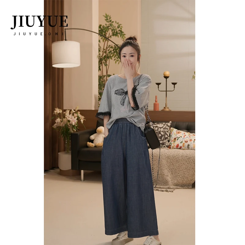 九月Oni印花T恤蝴蝶结蕾丝花边宽松上衣C077A25