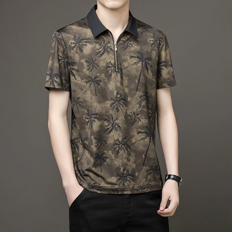 上衣青商务夏季polo衫短袖翻领t恤男士宽松休闲大码中老青年T恤潮