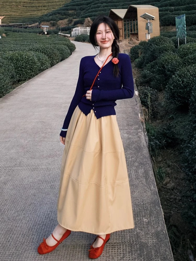 白雪公主穿搭连衣裙2025春季新款女装清纯掐腰裙子多巴胺长裙套装