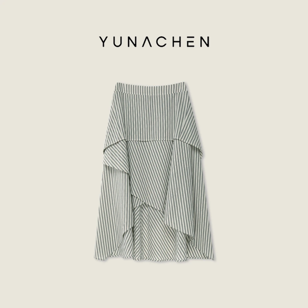 YUNACHEN【夕颜】H14时尚莱赛尔醋酸条纹女半身长裙03-999-Y24SB62A