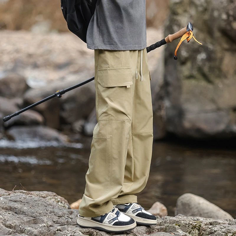 美式工装裤男士秋季潮牌阔腿冲锋裤秋冬宽松直筒男裤休闲长裤子潮