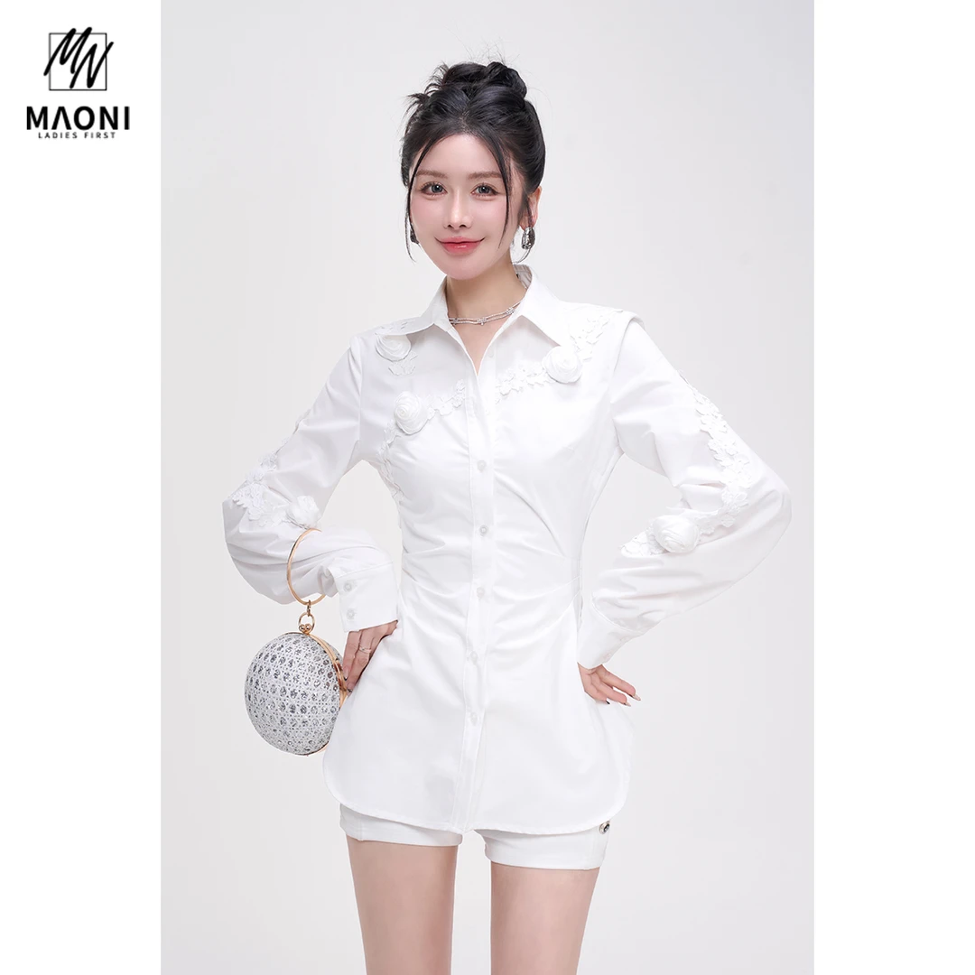 毛妮Peshe【玫瑰少女】立体花朵设计感修身衬衫显瘦甜美百搭L1533