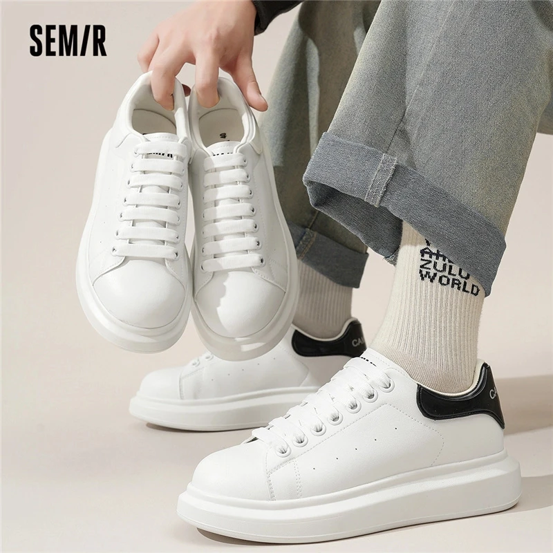 SEMIR女鞋小白鞋女2025春秋新款百搭厚底增高情侣休闲运动板鞋女
