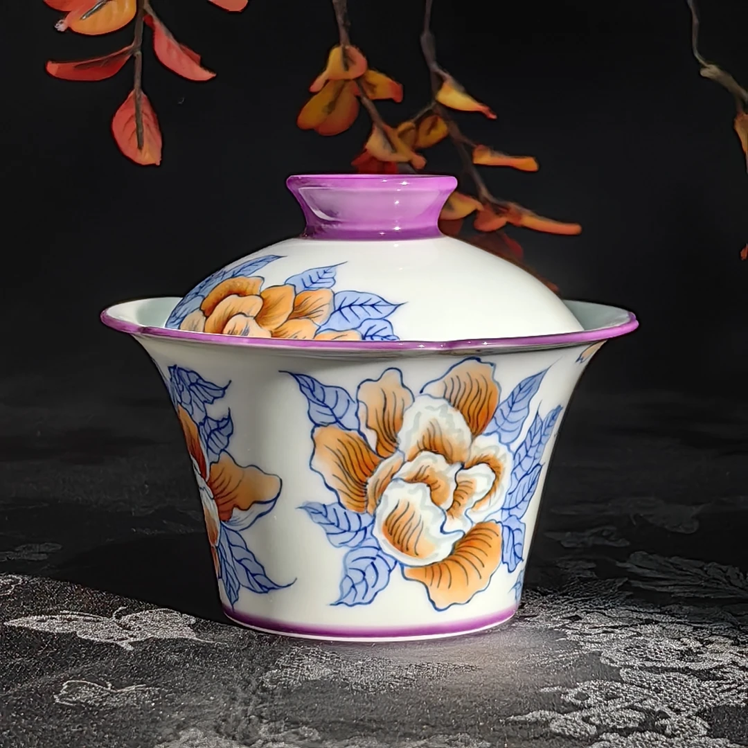 玲珑集 浅紫山茶盖碗 LL399