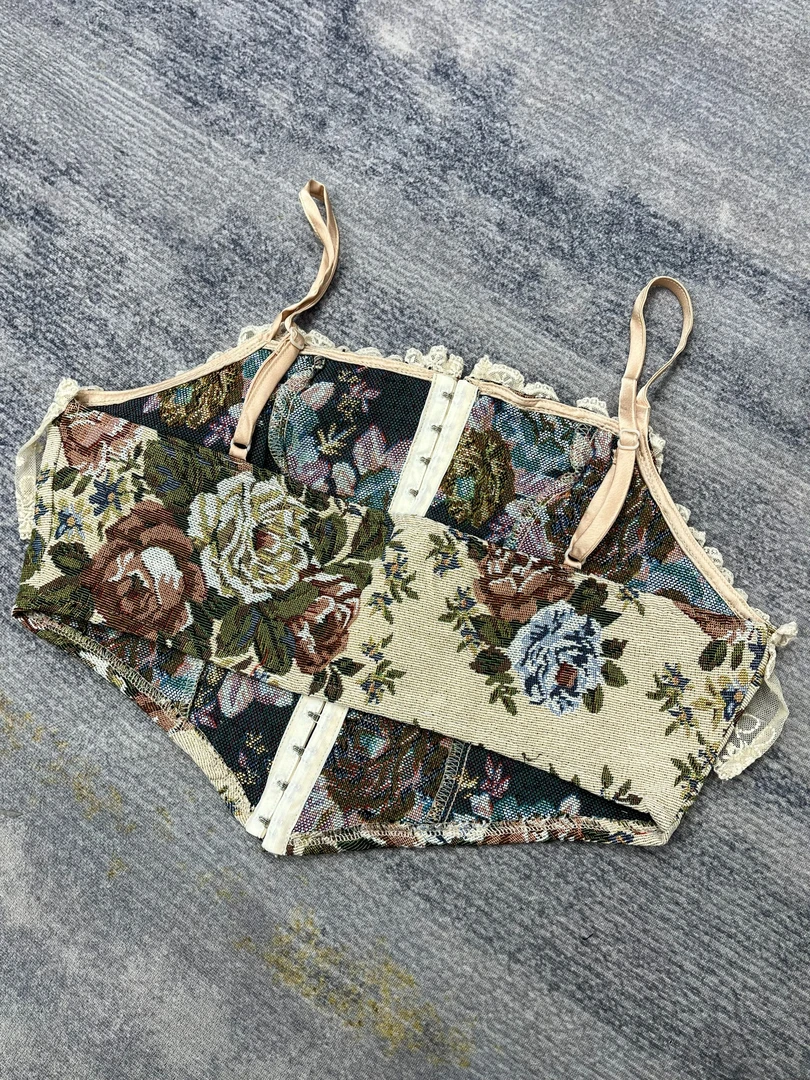 【宫廷风】排扣提花小吊带