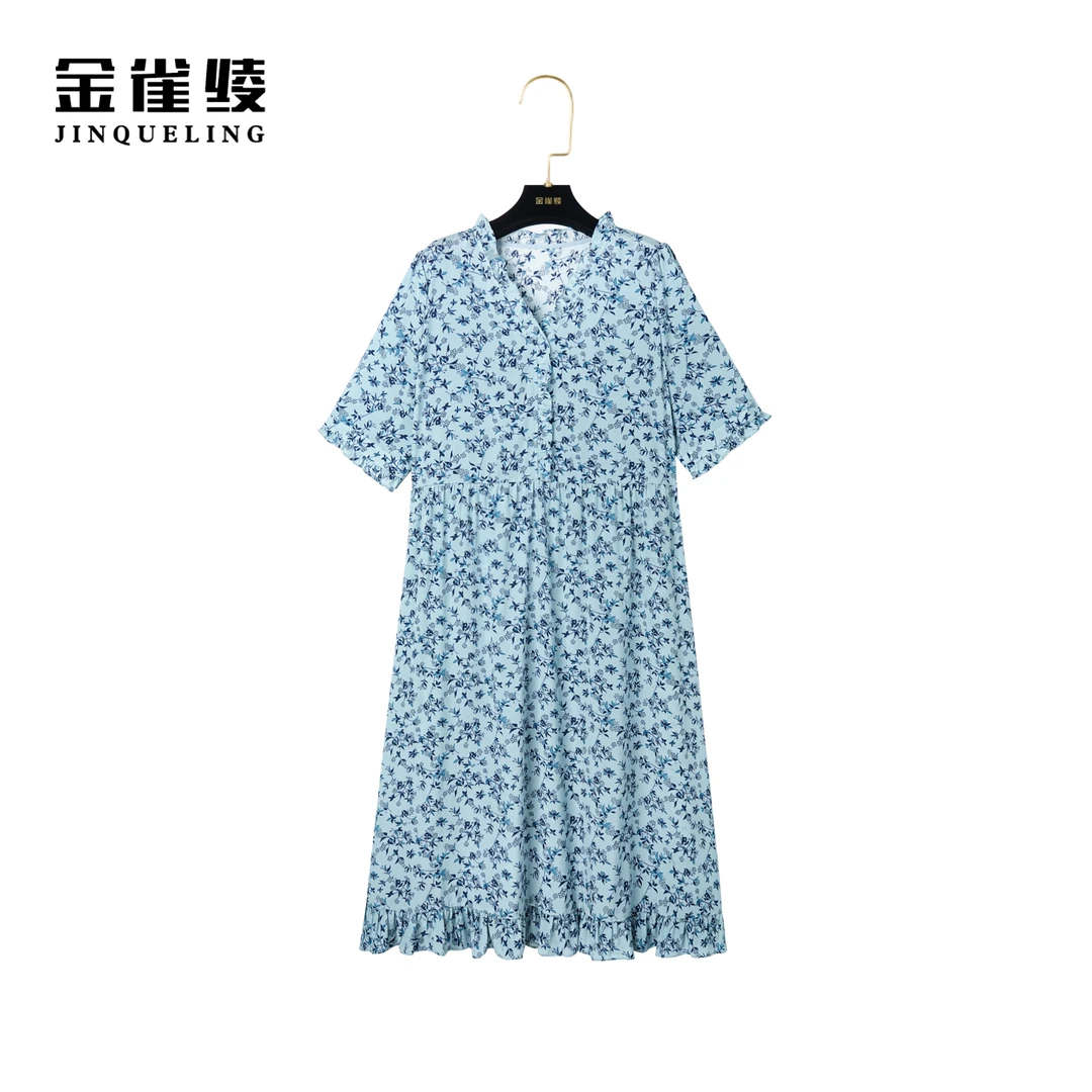 金雀绫【香草花园】桑蚕丝真丝碎花显瘦气质女装连衣裙AL6072