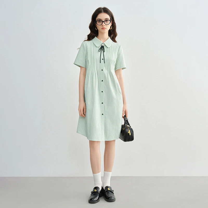 大码女装学院风条纹连衣裙胖mm减龄甜美A字短裙25DS82529