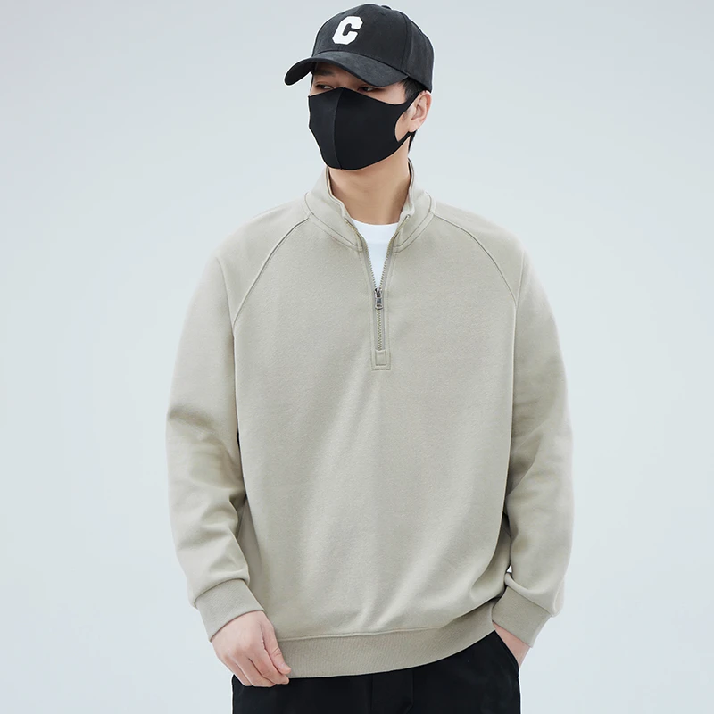 RSRDDY半拉链纯色卫衣男春秋季2025新款宽松潮流套头立领上衣服